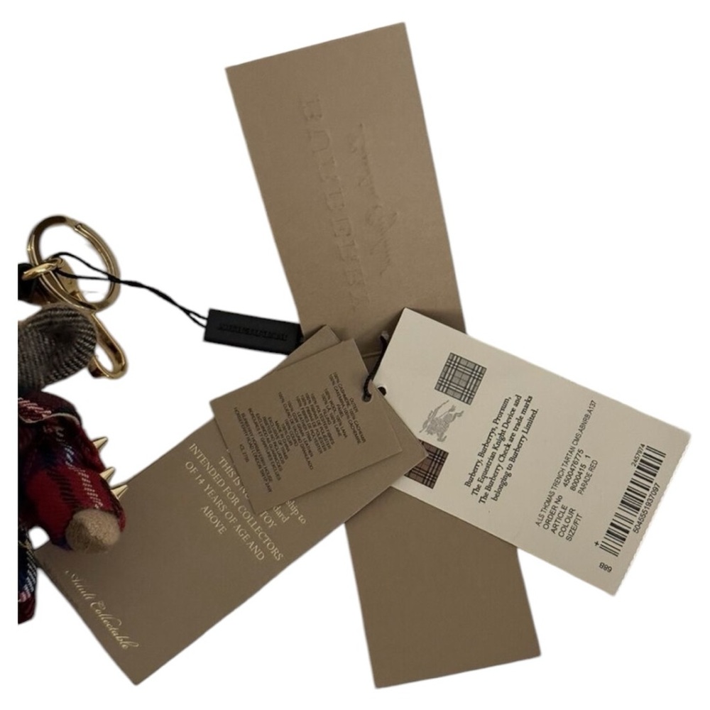 Burberry Thomas Bear Red Tartan Check Gold Stud & Pin Design Coat Bag Charm - Picture 10 of 10